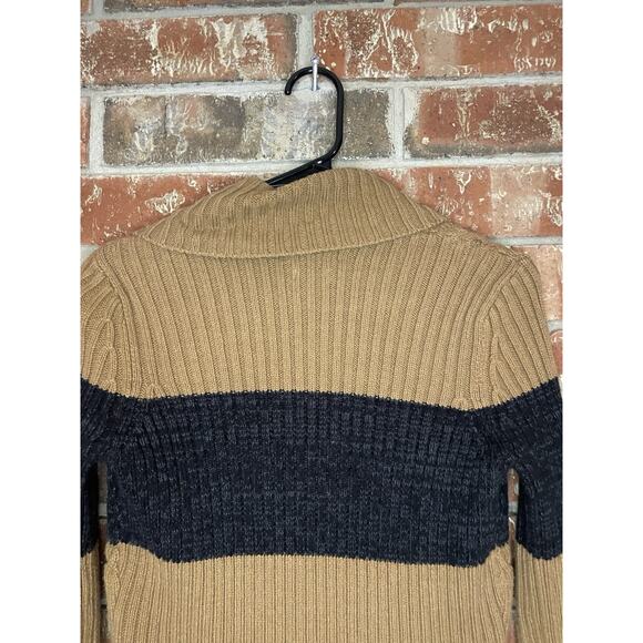 Van Heusen Striped Cable Knit Cardigan XS Button Front Collared Preppy Neutral - Picture 5 of 5